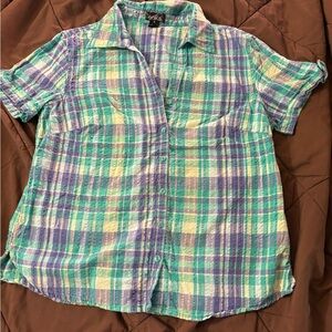 Erika blue button down short sleeve top